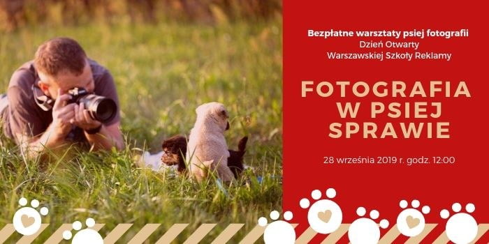 Fotografia w psiej sprawie. Bezpłatne warsztaty i Dzień Otwarty Warszawskiej Szkoły Reklamy. 28 IX 2019, godz. 12:00